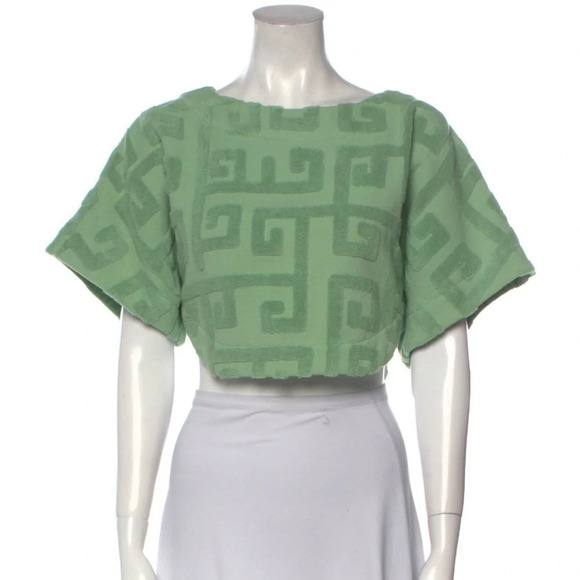 Lucy Folk Meandros Boxy Tee Agave Green Terry S Cropped - Picture 2 of 10